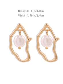 1pc Structured & Faux Pearl Drop Earrings Copper Jewelry