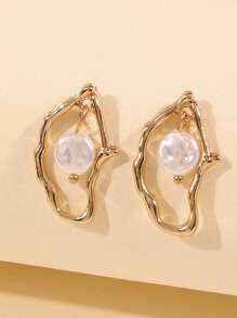 1pc Structured & Faux Pearl Drop Earrings Copper Jewelry