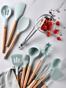 12 piezas Set de utensilios de silicona cocina - verde menta - Ver 5