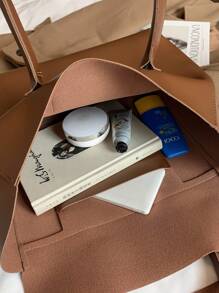 Old Moeny，轻巧，简约翻盖大容量手提包，适合少女、女大学生、新秀和白领大学、通勤、户外、旅行、郊游，非常适合返校、大学、中学、高中、工作、商务、通勤、时尚商务休闲女包，非常适合办公室商务和工作，时尚工作包女士，适合日常优雅和特殊场合，时尚女士包优雅 - 咖啡棕 - 查看 3