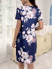 SHEIN Trang phục thư giãn Bà bầu Nút phía trước Hoa Giải trí - Màu xanh hải quân - Xem 2