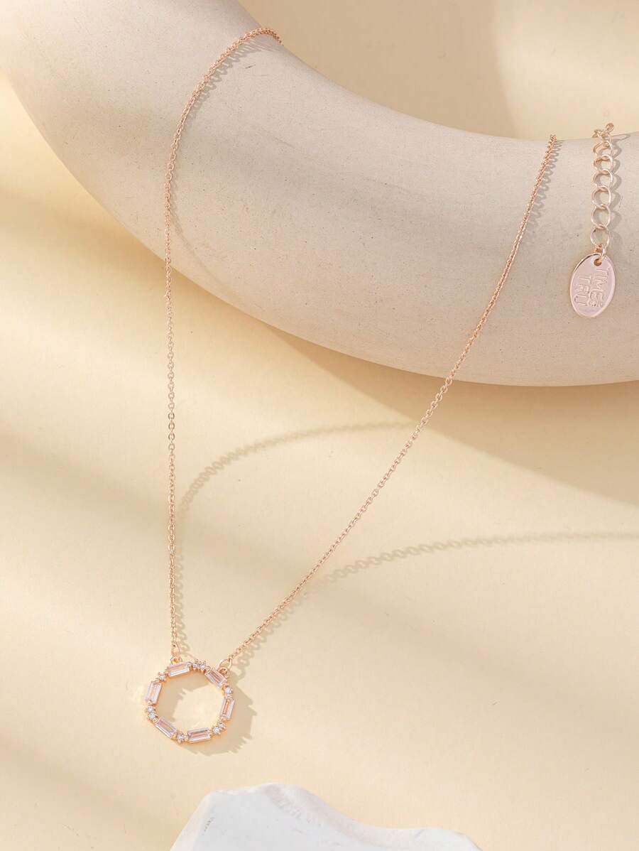 Rhinestone Decor Round Charm Necklace