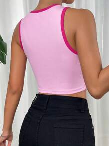 SHEIN EZwear Top tank crop con estampado de slogan unido en contraste - Rosa - Ver 2