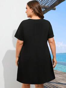 SHEIN LUNE Plus Solid Tee Dress - Black - View 2