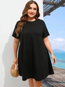 SHEIN LUNE Plus Solid Tee Dress - Black - View 4