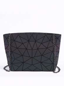 Medium Square Bag Geometric Pattern Chain Strap - Black - View 2