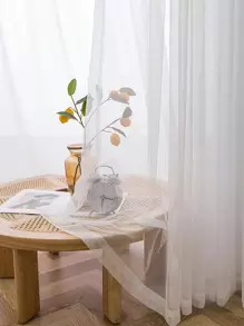 1pc Sheer White Voile Fabric, Heat Insulating And Translucent - White - View 3