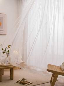 1pc Sheer White Voile Fabric, Heat Insulating And Translucent - White - View 4