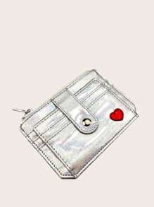 CUIKCA Heart Detail Metallic Pattern Lightweight Portable Card Card White-Collar Workers For Female For Holay For Anniversary For Birthday Gift Gift Accessories Gift Present Gifts For Teachers Heart Purse License Holder Card Holder Card Holder Wallet Business Card Holder Credit Card Holder Id Card Holder Card Holder Women For Women Mini Wallet Card Wallet - Silver - View 3