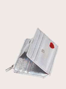 CUIKCA Heart Detail Metallic Pattern Lightweight Portable Card Card White-Collar Workers For Female For Holay For Anniversary For Birthday Gift Gift Accessories Gift Present Gifts For Teachers Heart Purse License Holder Card Holder Card Holder Wallet Business Card Holder Credit Card Holder Id Card Holder Card Holder Women For Women Mini Wallet Card Wallet - Silver - View 4