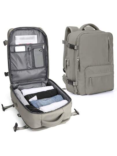 Gray Minimalist Classic Backpack Pocket Front For Daily School Bag For Graduate, Teen Girls, Freshman, Sophomore, Junior & Senior In College, University & High School, Perfect For Outdoors ,Travel & Back To School