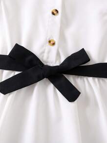 SHEIN Young Girl White Solid Color Elegant Simple Fashionable Dress With Peter Pan Collar And Ruffled Sleeves For Summer - White - View 5