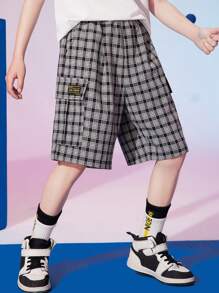 Boys Plaid Print Flap Pocket Shorts