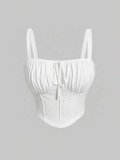 SHEIN MOD Plus Ruched Bust Tie Front Wide Strap Top