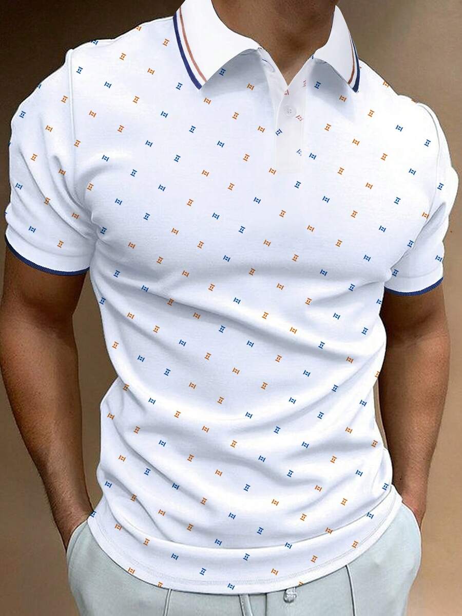 Manfinity Homme Hombres Camisa polo con estampado ribete de rayas - Blanco - Ver 1