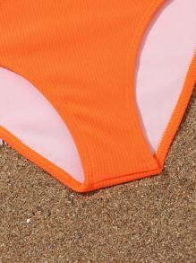 Tween Girl Neon Orange Summer Beach Wireless Bikini Set, Bathing Suit - Orange - View 5