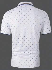 Manfinity Homme Hombres Camisa polo con estampado ribete de rayas - Blanco - Ver 2