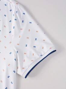 Manfinity Homme Hombres Camisa polo con estampado ribete de rayas - Blanco - Ver 3