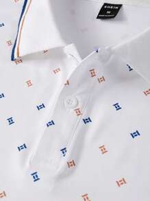 Manfinity Homme Hombres Camisa polo con estampado ribete de rayas - Blanco - Ver 5