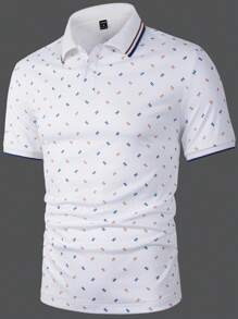 Manfinity Homme Hombres Camisa polo con estampado ribete de rayas - Blanco - Ver 6
