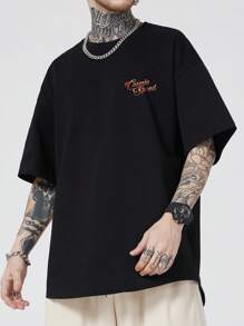 ROMWE MEN Street Life 男士汽車和字母圖案t恤 - 黑色 - 查看 3