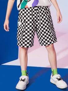 Boys Checker Print Shorts - Black and White - View 3