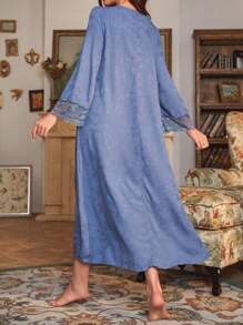 SHEIN Maternity Contrast Lace Trim Nightdress For Mother, Pajama Dress - Blue - View 2