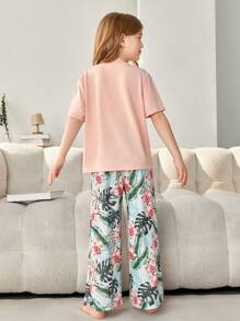 SHEIN Tween Girl Tropical Print PJ Set - Multicolor - View 2