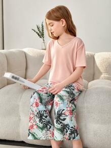 SHEIN Tween Girl Tropical Print PJ Set - Multicolor - View 4
