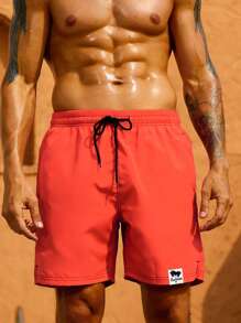 Surfspeed Quần short nam đi biển Dây kéo Đắp vá màu trơn Giải trí - Đỏ - Xem 4