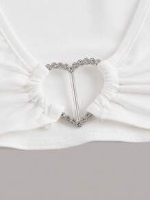 SHEIN ICON O形環細節鏤空露背短款T恤 - 白色 - 查看 5