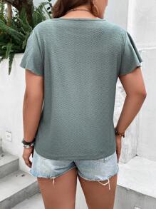 SHEIN LUNE 大碼素色蝴蝶袖T恤 - 綠色 - 查看 2