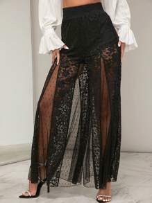 Hauture Ren Chấm Mảnh lưới Quần ống rộng - màu đen - Xem 4