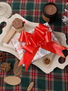 10 Cái/bộ Nhựa PVC Gói Quà Nơ Hiện Đại Kim Loại Họa Tiết Sọc Nơ Trang Trí Gói Quà - Đỏ - Xem 1