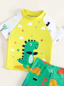 Đứa bé trai Đồ họa Hoạt hình Tay Raglan Đồ bơi Với mũ - Nhiều màu - Xem 3