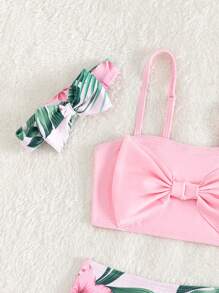 Baby Girl Tropical Print Bow Front Beachwear Summer Beach - Pink - View 3