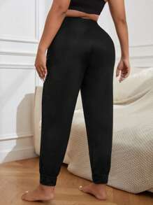 大碼字母圖案睡褲 - 黑色 - 查看 2