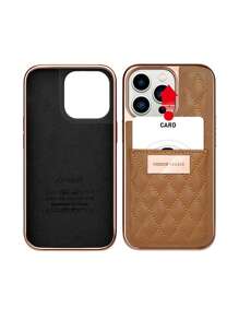 Onegif Electroplating Tpu Leather Card Holder Case With Diamond Pattern Compatible With Iphone - Brown - View 3