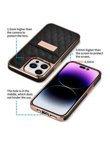 Onegif Electroplating Side Stick Faux Leather Cover With Card Slot & Rhombus Design Compatible With Iphone - Black - View 5