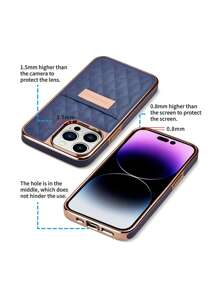 Onegif電鍍超纖皮革手機殼，帶卡槽和菱形設計，適用於iPhone - 藏蓝色 - 查看 4