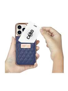 Onegif電鍍超纖皮革手機殼，帶卡槽和菱形設計，適用於iPhone - 藏蓝色 - 查看 6