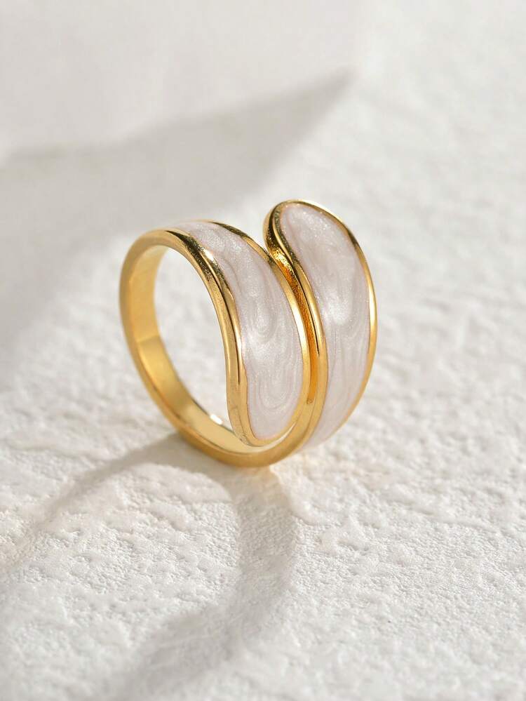 1pc Stainless Steel Dripping Oil Leaf Design Women's Cuff Ring Simple Style