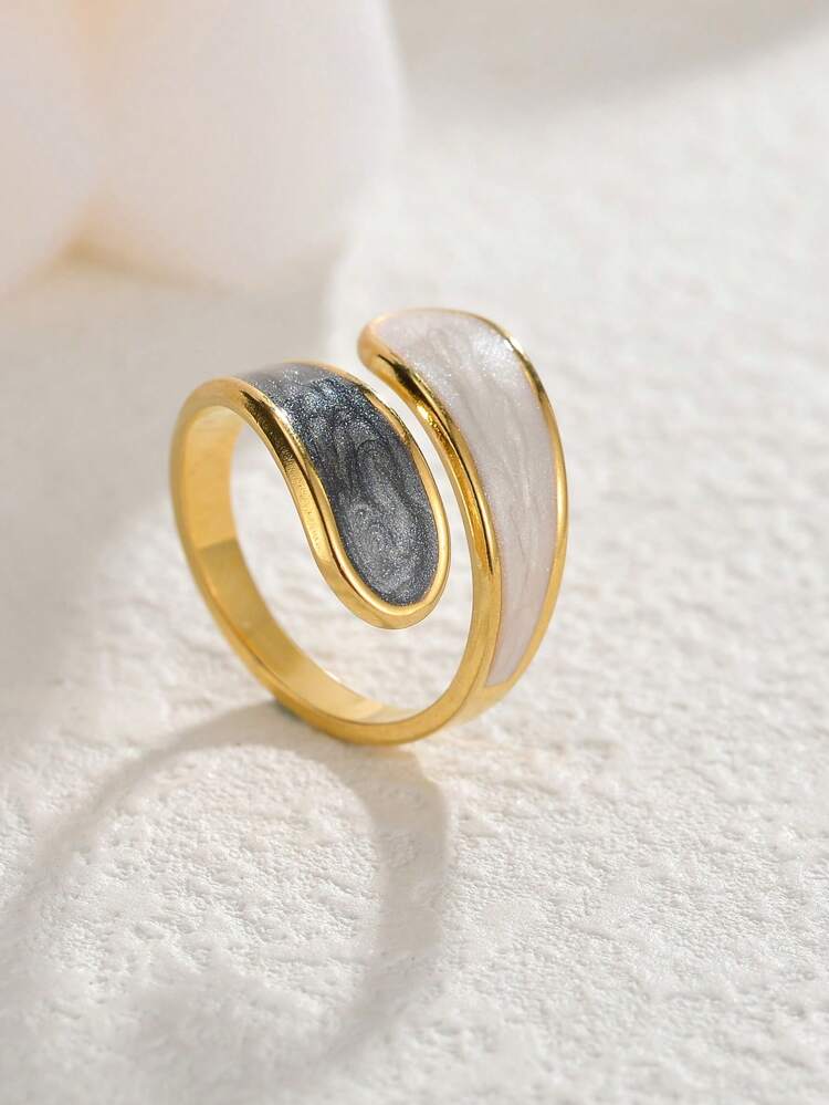 1pc Stainless Steel Oil Drop Leaf Shaped Women's Wrap Ring, Minimalist Style