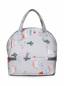 幾何樣式便當袋防水絕緣辦公和學校午餐托特包保溫飯盒袋適用於學校工作適用於野餐旅行戶外適合女士女孩 - 灰色 - 查看 2