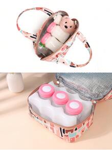 幾何樣式便當袋防水絕緣辦公和學校午餐托特包保溫飯盒袋適用於學校工作適用於野餐旅行戶外適合女士女孩 - 灰色 - 查看 4