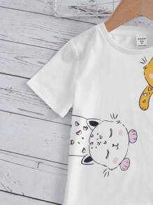 SHEIN Toddler Girls Cartoon Graphic Tee & Heart Print Trousers - Multicolor - View 4