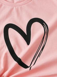 SHEIN Tween Girl Heart Print Tee & Shorts - Baby Pink - View 3