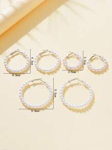 3pairs/Set Elegant Fashionable Faux Pearl Hoop Earrings Set Suitable For Women/Girls For Dating Gift - White - View 3