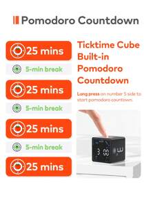 Cube Pomodoro Productivity Timer, Pause & Resume, Mute, Vibration & Alarm, For Task - Black - View 5