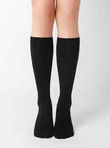 1pair Women's Simple & Versatile Black Velvet Over The Knee Socks